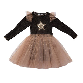 Petite Hailey Star Frill Tutu Dress - Black / Moca, Petite Hailey, Birthday Girl, Birthday Girl Outfit, Black, cf-size-3, cf-type-dresses, cf-vendor-petite-hailey, Christmas Dress, Holiday Dr