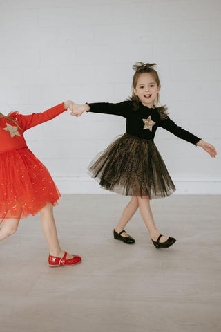 Petite Hailey Star Frill Tutu Dress - Black, Petite Hailey, Birthday Girl, Birthday Girl Outfit, Black, Christmas Dress, Holiday Dress, Petite Hailey, Petite Hailey Long Sleeve Dress, Petite 