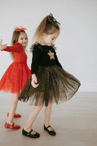 Petite Hailey Star Frill Tutu Dress - Black, Petite Hailey, Birthday Girl, Birthday Girl Outfit, Black, Christmas Dress, Holiday Dress, Petite Hailey, Petite Hailey Long Sleeve Dress, Petite 