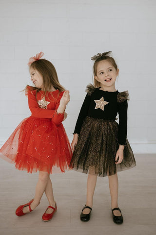 Petite Hailey Star Frill Tutu Dress - Black, Petite Hailey, Birthday Girl, Birthday Girl Outfit, Black, Christmas Dress, Holiday Dress, Petite Hailey, Petite Hailey Long Sleeve Dress, Petite 