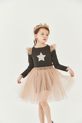 Petite Hailey Star Frill Tutu Dress - Black / Moca, Petite Hailey, Birthday Girl, Birthday Girl Outfit, Black, cf-size-3, cf-type-dresses, cf-vendor-petite-hailey, Christmas Dress, Holiday Dr