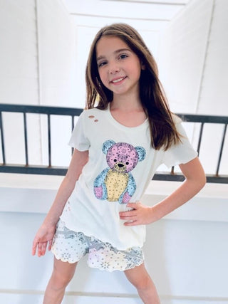 Paper Flower Colorful Bear Distressed Tee, Paper Flower, cf-size-large-12, cf-size-medium-8-10, cf-size-xlarge-14, cf-type-tee, cf-vendor-paper-flower, CM22, Flower Tank, JAN23, Paper Flower,