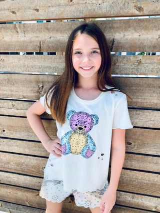 Paper Flower Colorful Bear Distressed Tee, Paper Flower, cf-size-large-12, cf-size-medium-8-10, cf-size-xlarge-14, cf-type-tee, cf-vendor-paper-flower, CM22, Flower Tank, JAN23, Paper Flower,