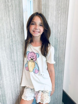 Paper Flower Colorful Bear Distressed Tee, Paper Flower, cf-size-large-12, cf-size-medium-8-10, cf-size-xlarge-14, cf-type-tee, cf-vendor-paper-flower, CM22, Flower Tank, JAN23, Paper Flower,