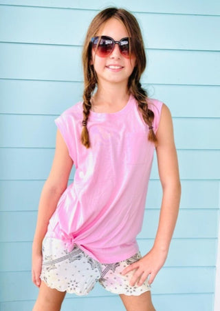 Paper Flower Side Tie Pocket Tank - Sweet Lilac, Paper Flower, cf-size-large-12, cf-size-xlarge-14, cf-type-tee, cf-vendor-paper-flower, CM22, Flower Tank, Girls Tank Top, JAN23, Paper Flower