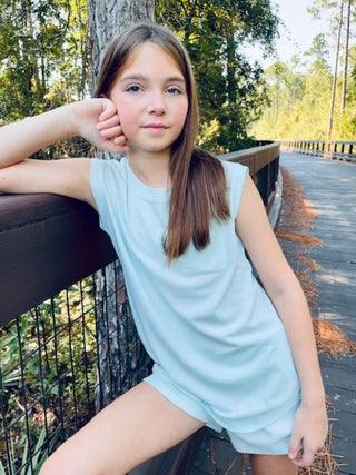 Paper Flower Side Tie Pocket Tank - Blue, Paper Flower, cf-size-large-12, cf-type-tee, cf-vendor-paper-flower, CM22, Flower Tank, Girls Tank Top, JAN23, Paper Flower, Paper Flower Side Tie Po