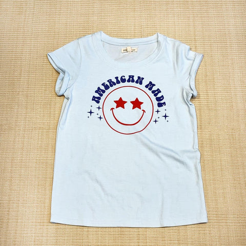 Paper Flower American Made Smiley Face S/S Tee, Paper Flower, 4th of July, 4th of July Shirt, cf-size-4, cf-size-5, cf-size-6, cf-type-tee, cf-vendor-paper-flower, Paper Flower, Paper Flower 