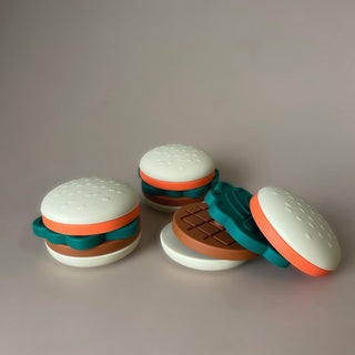 Three Hearts Hamburger Silicone Teether & Stacker, Three Hearts, cf-type-toy, cf-vendor-three-hearts, Hamburger Teether, Stacking Toy, Teether, Teething, Teething Toy, Three Hearts, Three Hea