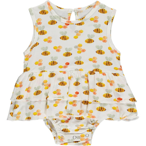 Tickety Boo Bumbling Bees Bamboo Ruffled Dress, Tickety Boo, Bee, Bumble Bee, Bumbling Bees, cf-size-12-18-months, cf-size-9-12-months, cf-type-dress, cf-vendor-tickety-boo, Onesie Dress, Ruf