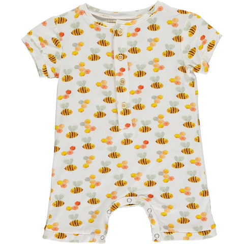 Tickety Boo Bumbling Bees Short Bamboo Romper, Tickety Boo, Bee, Bumble Bee, Bumbling Bees, cf-size-0-3-months, cf-size-9-12-months, cf-type-romper, cf-vendor-tickety-boo, Short Bamboo Romper
