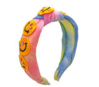 Bari Lynn Tie Dye Smiley Face Patch Knot Headband with Crystals - Rainbow, Bari Lynn, Bari Lynn, Bari Lynn Headband, Bari Lynn Headbands, Bari Lynn Tie Dye Smiley Face Patch Knot Headband wit