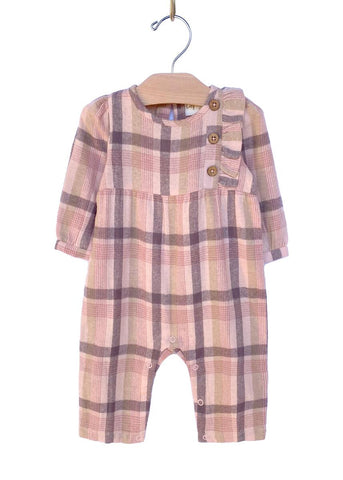 City Mouse Side Button Flannel Romper - Rosewood, City Mouse, cf-size-12-18-months, cf-size-18-24-months, cf-size-2y, cf-size-3-6-months, cf-size-9-12-months, cf-type-jumpsuits-&-rompers, cf-