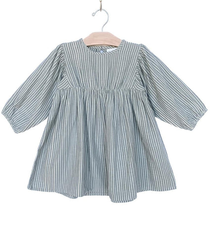 City Mouse Puff Sleeve Cotton Dress - Granite Stripe, City Mouse, cf-size-2y, cf-size-3y, cf-size-4y, cf-size-6y, cf-size-8y, cf-type-dress, cf-vendor-city-mouse, City Mouse, City Mouse Cloth