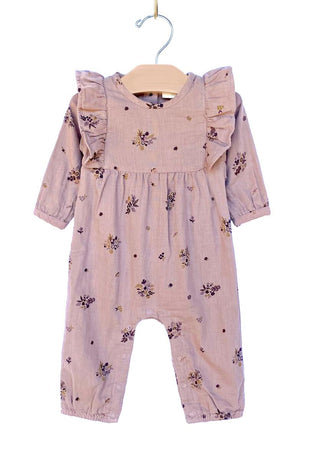 City Mouse Crinkle Cotton Flutter Long Romper - Mauve Floral, City Mouse, cf-size-12-18-months, cf-size-3-6-months, cf-size-9-12-months, cf-type-jumpsuits-&-rompers, cf-vendor-city-mouse, Cit