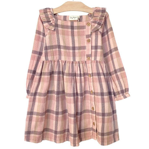 City Mouse Side Button Flannel Dress - Rosewood, City Mouse, cf-size-2y, cf-size-3y, cf-size-4y, cf-size-7y, cf-type-dress, cf-vendor-city-mouse, City Mouse, City Mouse Clothing, City Mouse D