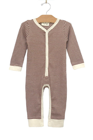 City Mouse Organic Henley Snap Romper - Rust Stripe, City Mouse, City Mouse, City Mouse Fall 2022, City Mouse Romper, JAN23, Organic Cotton, Organic Henley Snap Romper, Rust Stripe, Romper - 