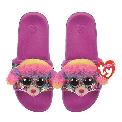 Ty Reversible Sequin Slides - Rainbow the Poodle, Ty Inc, Shoes, Ty, Ty Rainbow the Poodle, Ty Reversible Sequin, Ty Reversible Sequin Pool Slide, Ty Reversible Sequin Slides Rainbow the Pood
