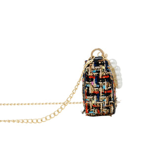 Zomi Gems Tweed Pearl Clutch Bag - Black, Zomi Gems, Handbag, Purse, Tiny Treats, Tweed Clutch, Tweed Handbag, Zomi Gems, Zomi Gems Handbag, Zomi Gems Purse, Zomi Gems Tweed Pearl Clutch Bag,