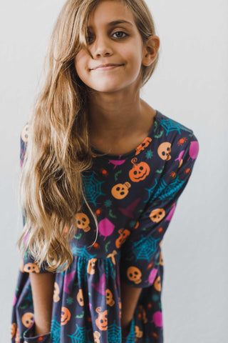 Mila & Rose Skeleton Web 3/4 Sleeve Dress w/Pockets, Mila & Rose, Halloween, Halloween Dress, Mila & Rose, Mila & Rose 3/4 Sleeve Dress w/Pockets, Mila & Rose Skeleton Web, Mila & Rose Twirl 