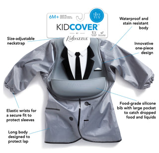 Tiny Tux Kid Cover Bib, KidDazzle, Apron, Bib, Full Cover Bib, Kid Dazzle, KidDazzle, KidDazzle Tiny Tux Kid Cover Bib, Silicone Bib, Bibs - Basically Bows & Bowties