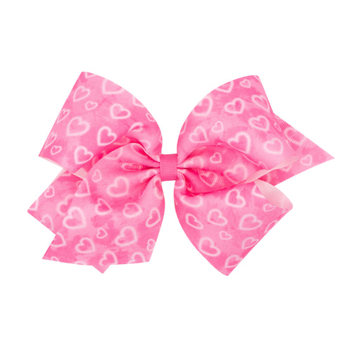 King Pink with White Heart Print Hair Bow on Clippie, Wee Ones, Alligator Clip, Alligator Clip Hair Bow, cf-type-hair-bow, cf-vendor-wee-ones, Clippie, Clippie Hair Bow, Hair Bow, Hair Bow on