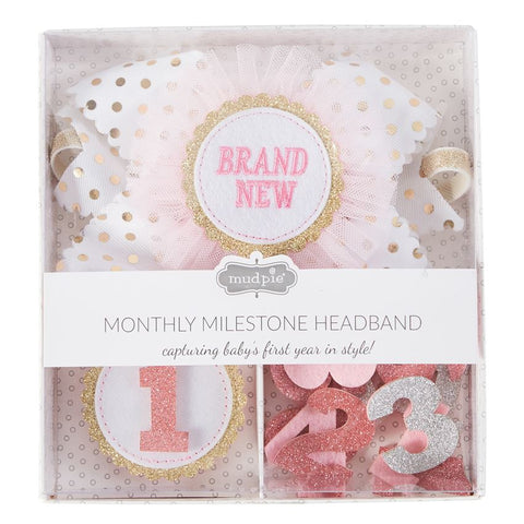 Mud Pie Monthly Milestone Pink & Gold Headband, Mud Pie, Baby, Baby Gift, Baby Headband, Baby Headbands, Baby Shower Gift, Headband, Headband for Baby, JAN23, Monthly Milestone, Mud Pie, Mud 