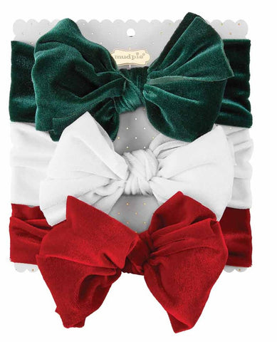 Mud Pie Velvet Headband 3pc Set - Holiday, Mud Pie, All Things Holiday, Christmas, Christmas Hair Bow, Christmas Headband, Holiday Headband, JAN23, Mud Pie, Mud Pie Christmas, Mud Pie Headban