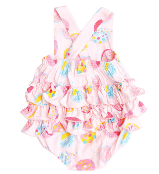 Angel Dear Pink Donuts Bamboo Ruffle Sunsuit, Angel Dear, angel Dear, Angel Dear Bamboo Ruffle Sunsuit, Angel Dear Bubble, Angel Dear Bubble Romper, Angel Dear Pink Donuts, Angel Dear Pink Do