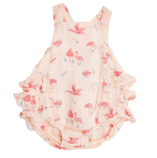 Angel Dear Flamingo Muslin Ruffle Sunsuit, Angel Dear, angel Dear, Angel Dear Bubble, Angel Dear Bubble Romper, Angel Dear Flamingo, Angel Dear Flamingo Ruffle Sunsuit, Angel Dear Ruffle Bubb
