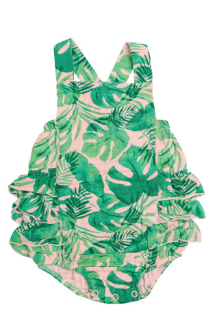 Angel Dear Tropical Leaves Ruffle Sunsuit, Angel Dear, angel Dear, Angel Dear Bubble, Angel Dear Bubble Romper, Angel Dear Ruffle Bubble, Angel Dear Ruffle Sunsuit, Angel dear Spring 2021, An