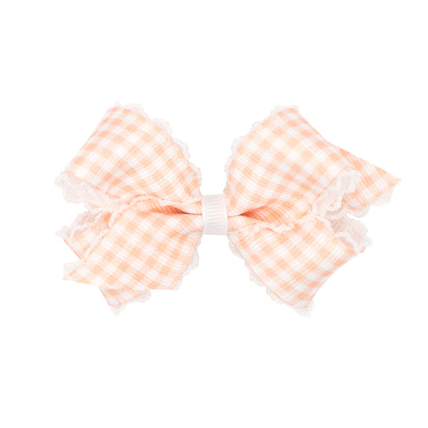 Mini Gingham w/Moonstitch Hair Bow on Clippie - 6 Colors, Wee Ones, Alligator Clip, Alligator Clip Hair Bow, cf-type-hair-bow, cf-vendor-wee-ones, Clippie, Clippie Hair Bow, Hair Bow, Hair Bo