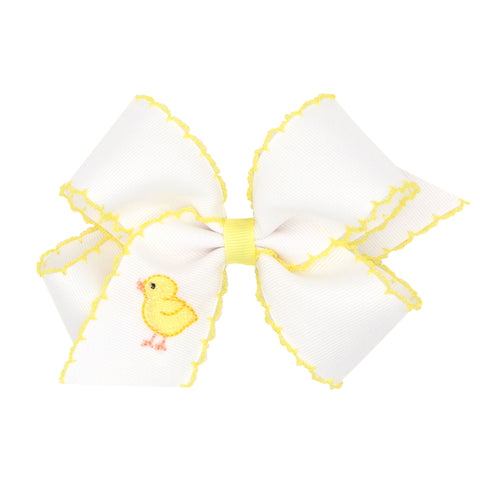 Medium Moonstitch Embroidered Easter Hair Bow on Clippie - Chick, Wee Ones, Alligator Clip, Alligator Clip Hair Bow, Clippie, Clippie Hair Bow, CM22, Easter, Easter Hair Bow, Embroidered Hair