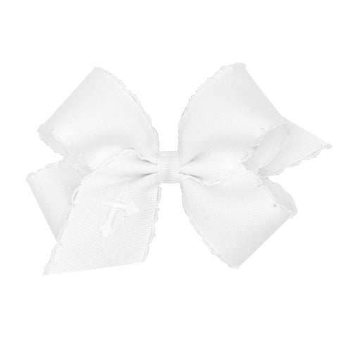 Medium Moonstitch Embroidered Easter Hair Bow on Clippie - Cross, Wee Ones, Alligator Clip, Alligator Clip Hair Bow, cf-type-hair-bow, cf-vendor-wee-ones, Clippie, Clippie Hair Bow, CM22, Cro
