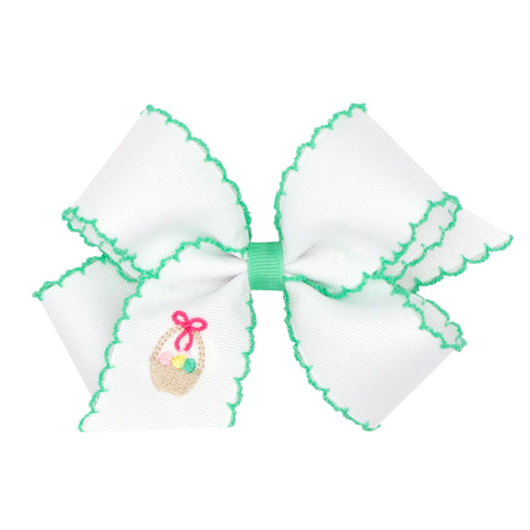 Medium Moonstitch Embroidered Easter Hair Bow on Clippie - Easter Basket, Wee Ones, Alligator Clip, Alligator Clip Hair Bow, cf-type-hair-bow, cf-vendor-wee-ones, Clippie, Clippie Hair Bow, C