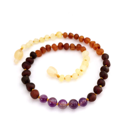 Amber Goose Amber Necklace - Raw Rainbow with Amethyst, Momma Goose, Amber Beads, Amber Goose Necklace, Amber Goose Necklace - Raw Rainbow with Amethyst, Amber Necklace, Baltic Amber, Baltic 