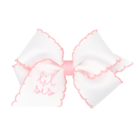 Moonstitch Embroidered Lil Sister Hair Bow on Clippie - 2 Sizes, Wee Ones, cf-size-small, cf-type-hair-bow, cf-vendor-wee-ones, Hair Bow on Clippie, Little Sister, Moonstitch Embroidered Lil 
