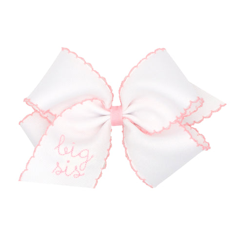 Moonstitch Embroidered Big Sister Hair Bow on Clippie - 2 Sizes, Wee Ones, cf-size-small-king, cf-type-hair-bow, cf-vendor-wee-ones, Hair Bow on Clippie, Moonstitch Embroidered Big Sister Hai