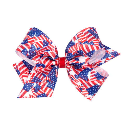 Flag Printed Grosgrain Hair Bow on Clippie, Wee Ones, 4th of July, 4th of July Hair Accessory, 4th of July Hair Bow, Alligator Clip, Alligator Clip Hair Bow, cf-size-king, cf-type-hair-bow, c