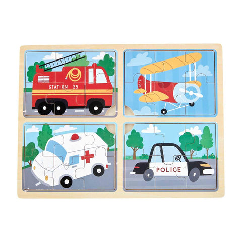 Mud Pie Wooden 4 in 1 Puzzle - Transportation, Mud Pie, cf-type-toys, cf-vendor-mud-pie, Mud Pie, Mud Pie Puzzle, Mud Pie Toys, Mud Pie Wooden 4 in 1 Puzzle, Puzzle, Puzzles, Toy, Toys, Trans