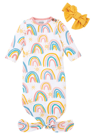 Mud Pie Rainbow Take Me Home Gown Set, Mud Pie, Baby, Baby Girl, Baby Shower, Convertible Gown, End of Year, Floral Gown, Gown, Gown & Hat Set, Gown and Hat Set, JAN23, Layette Gown, Mud Pie,