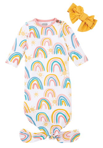 Mud Pie Rainbow Take Me Home Gown Set, Mud Pie, Baby, Baby Girl, Baby Shower, Convertible Gown, End of Year, Floral Gown, Gown, Gown & Hat Set, Gown and Hat Set, JAN23, Layette Gown, Mud Pie,