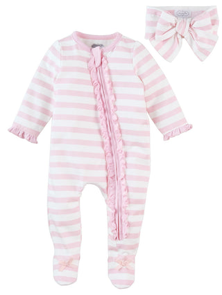 Mud Pie Stripe Sleeper & Headband Set, Mud Pie, Baby Girl Baby Shower Gift, Baby Girl Gift, Baby Shower Gift, Girl Baby Shower Gift, Headband and Footie Set, JAN23, Mud Pie Footie, Mud Pie St