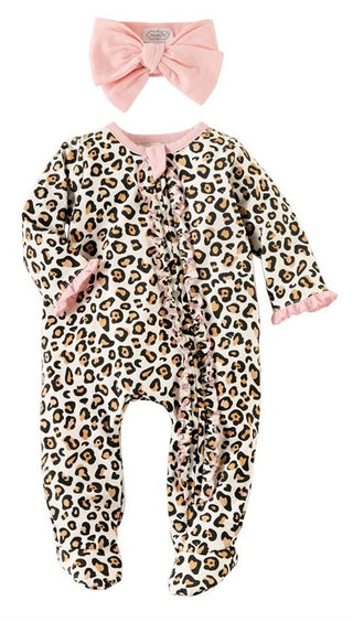 Mud Pie Leopard Sleeper & Headband Set, Mud Pie, Baby Girl Baby Shower Gift, Baby Girl Gift, Baby Shower Gift, Els PW 5060, Girl Baby Shower Gift, Headband and Footie Set, JAN23, Leopard, Leo