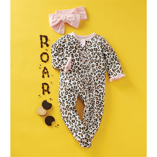 Mud Pie Leopard Sleeper & Headband Set, Mud Pie, Baby Girl Baby Shower Gift, Baby Girl Gift, Baby Shower Gift, Els PW 5060, Girl Baby Shower Gift, Headband and Footie Set, JAN23, Leopard, Leo