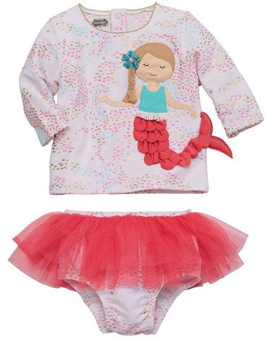 Mermaid Rash Guard 2pc Swimsuit, Mud Pie, 2pc Rashguard, Bathing Suit, Bikini, cf-size-3-6-months, cf-size-9-12-months, cf-type-swimsuit, cf-vendor-mud-pie, CM22, Cyber Monday, Els PW 5060, E