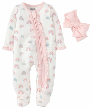 Mud Pie Rainbow Sleeper & Headband Set, Mud Pie, Baby Girl Baby Shower Gift, Baby Girl Gift, Baby Shower Gift, Girl Baby Shower Gift, Headband and Footie Set, JAN23, Mud Pie Footie, Mud Pie R