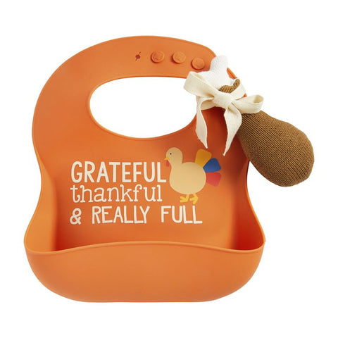 Mud Pie Thanksgiving Silicone Bib w/Rattle, Mud Pie, 1st Thanksgiving, Bib, cf-type-bib, cf-vendor-mud-pie, CM22, First Thanksgiving, First Thanksgiving Bib, JAN23, Mud Pie, Mud Pie Bib, Mud 