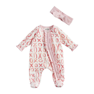 Mud Pie XOXO Sleeper & Headband Set, Mud Pie, JAN23, Mud Pie, Mud Pie Baby, Mud Pie Valentine's Day, Mud Pie XOXO, Valentines, Valentines Day, Valentines Day Footie, XOXO, XOXO Footie, XOXO S