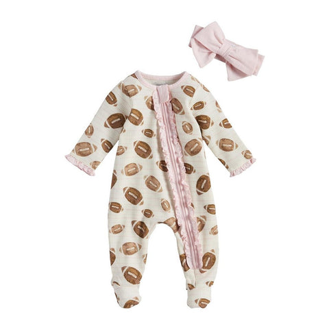 Mud Pie Football Sleeper & Headband Set, Mud Pie, Baby Girl Baby Shower Gift, Baby Girl Gift, Baby Shower Gift, Football, Football Sleeper & Headband Set, Girl Baby Shower Gift, Headband and 
