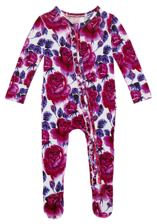 Posh Peanut Violet Ruffled Zippered Footie, Posh Peanut, Footie with Zipper, Posh Peanut, Posh Peanut Floral Footie, Posh Peanut Footie, Posh Peanut Footie with Zipper, Posh Peanut Ruffle Foo